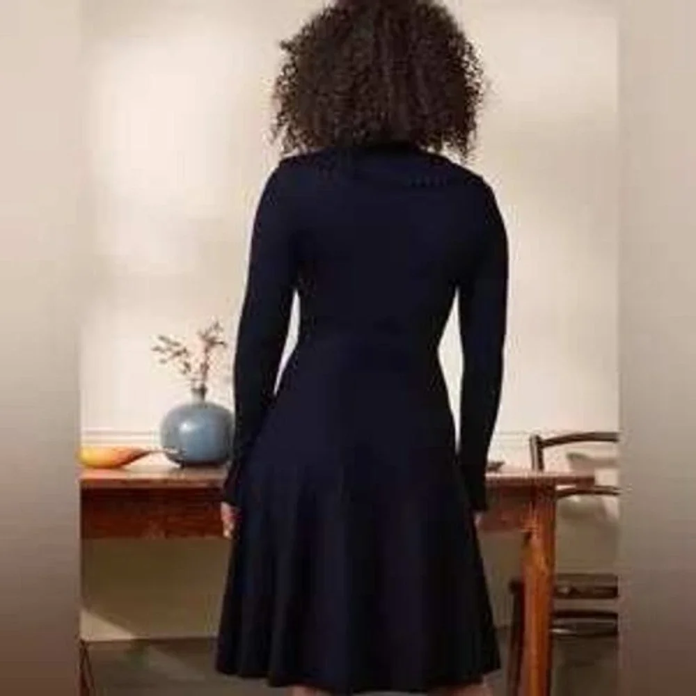 Boden Abercorn Navy Blue Collar Knit Sweater Dress Ruffle Cuffs NWT Wool Blend12 - Picture 2 of 13